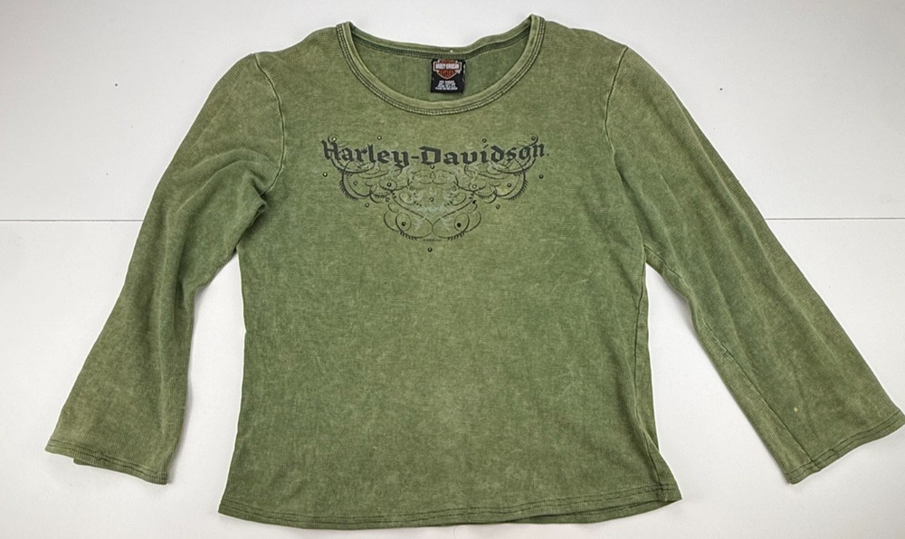 Harley-Davidson Women's L Rooster's Sioux City Green Thermal Long Sleeve